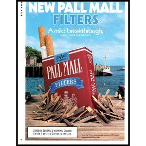 1987 Pall Mall Cigarettes Vintage Print Ad Dock Harbor Fishing Boat Wall Art